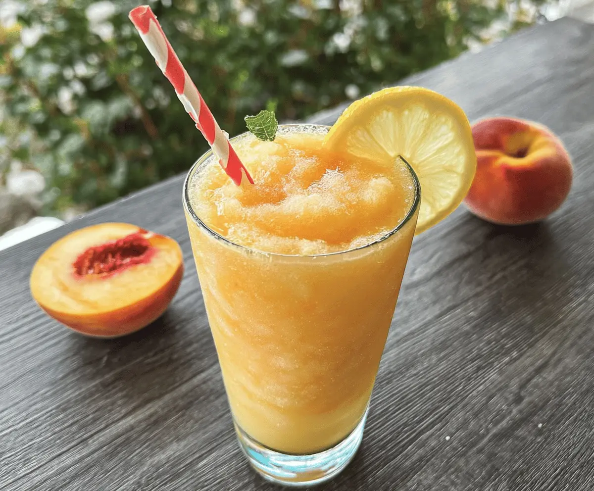 Easy Frozen Peach Lemonade Slushie Recipe