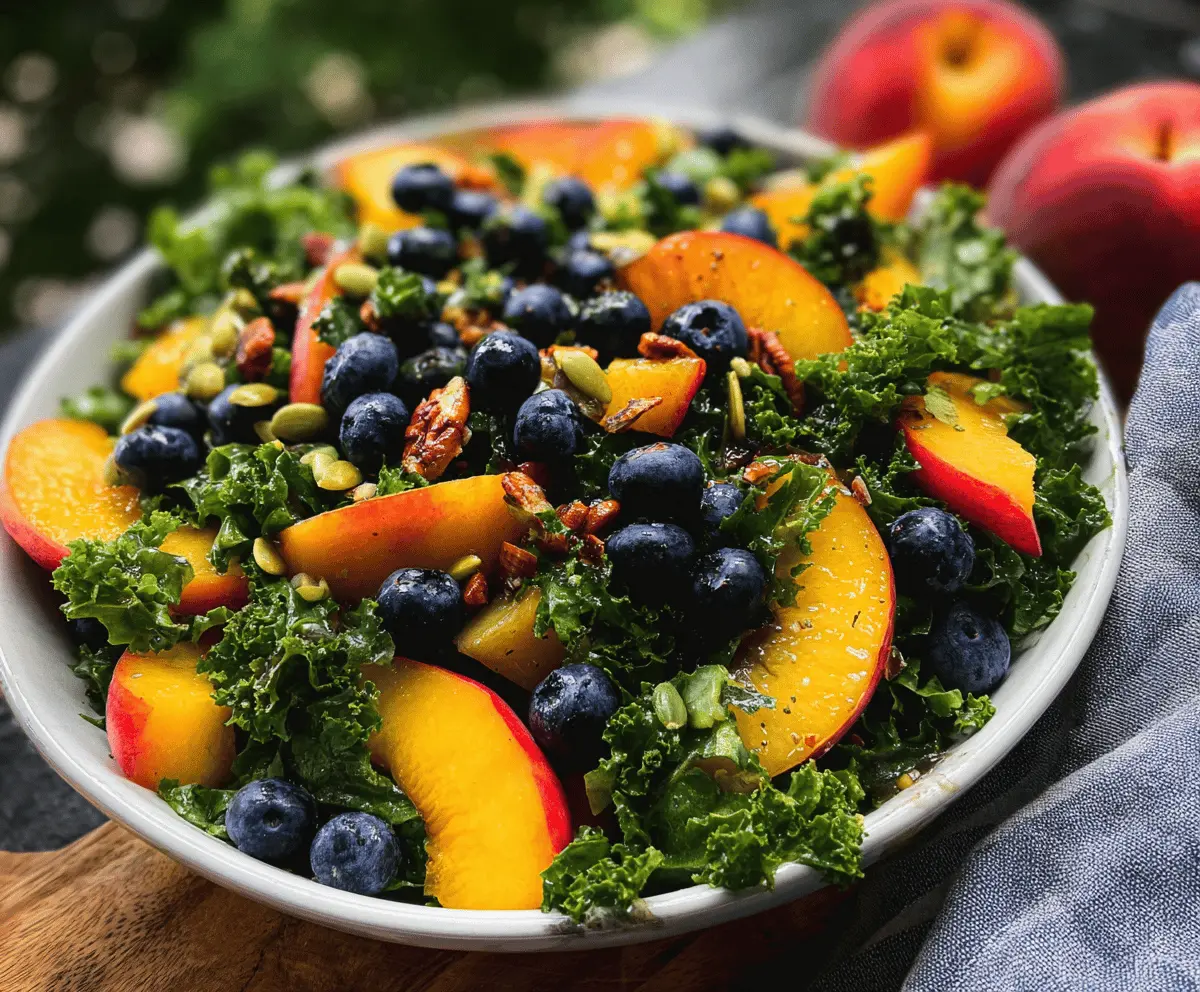 Easy Summer Peach Blueberry Kale Salad Recipe