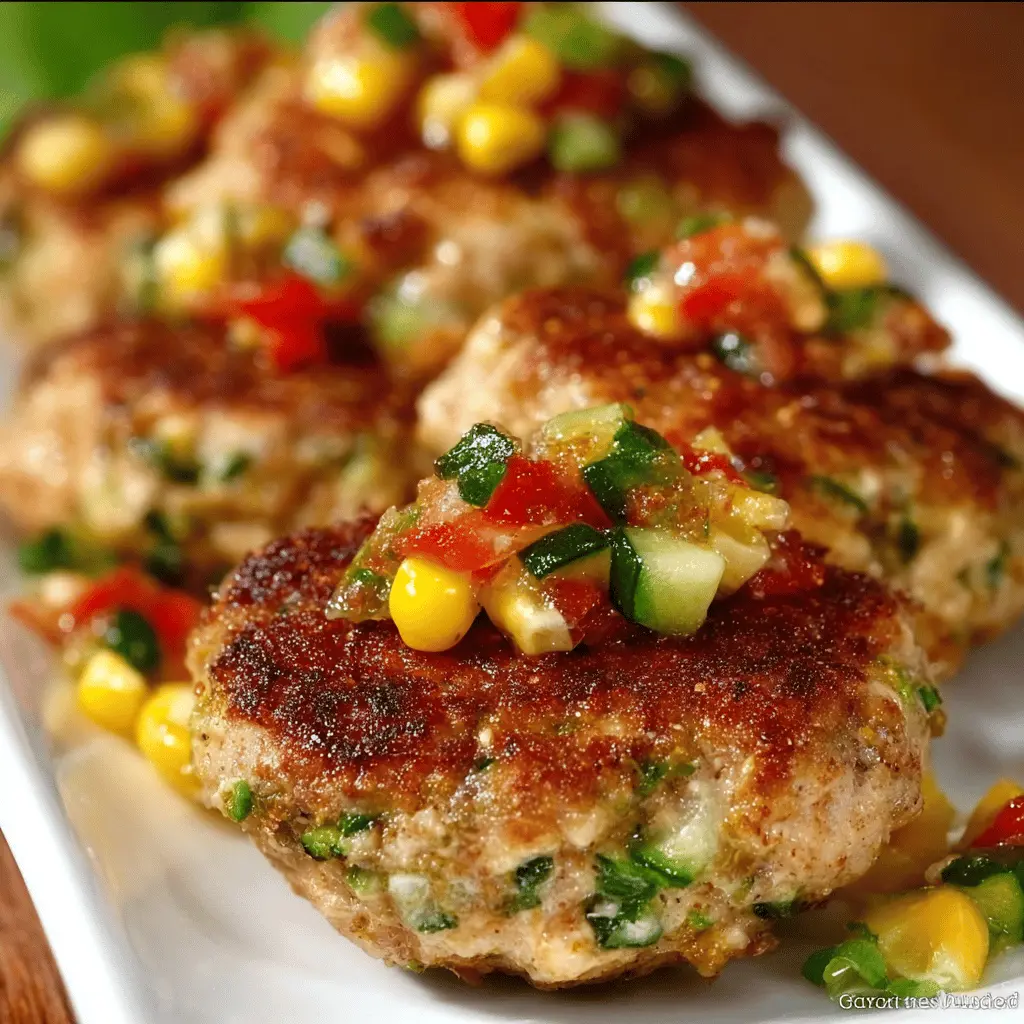 Fresh Chicken Zucchini Corn Burgers with Tomato Cucumber Relish