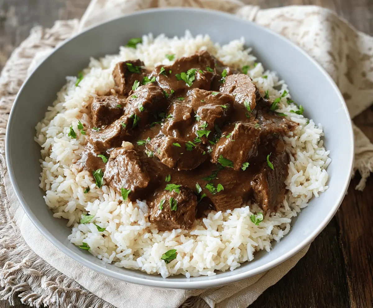 Easy Slow Cooker Beef Tips Over Rice Recipe